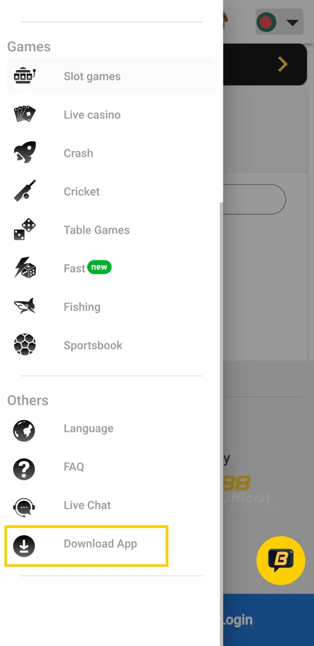 Click the Download app button to install Babu88 on your Android device.