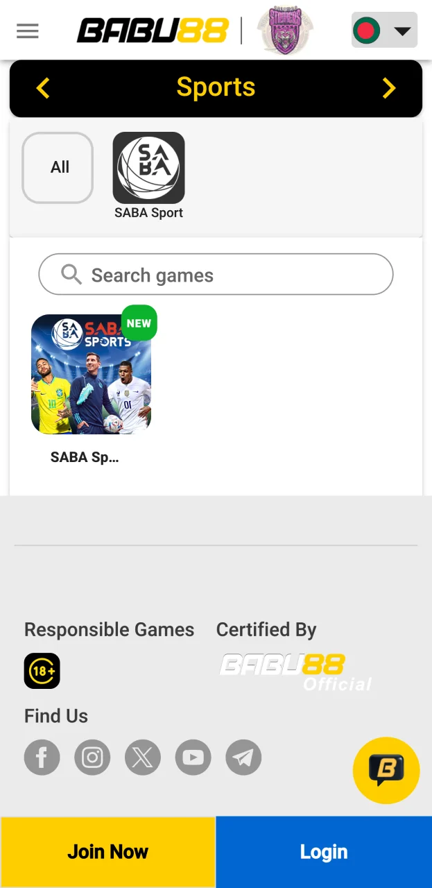 Choose the sport you like in the Babu88 app.