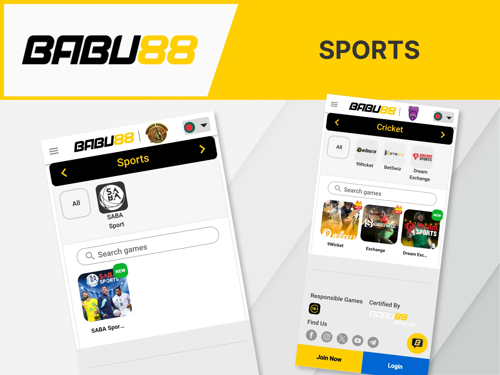 Check out the sports betting section of the Babu88 app.