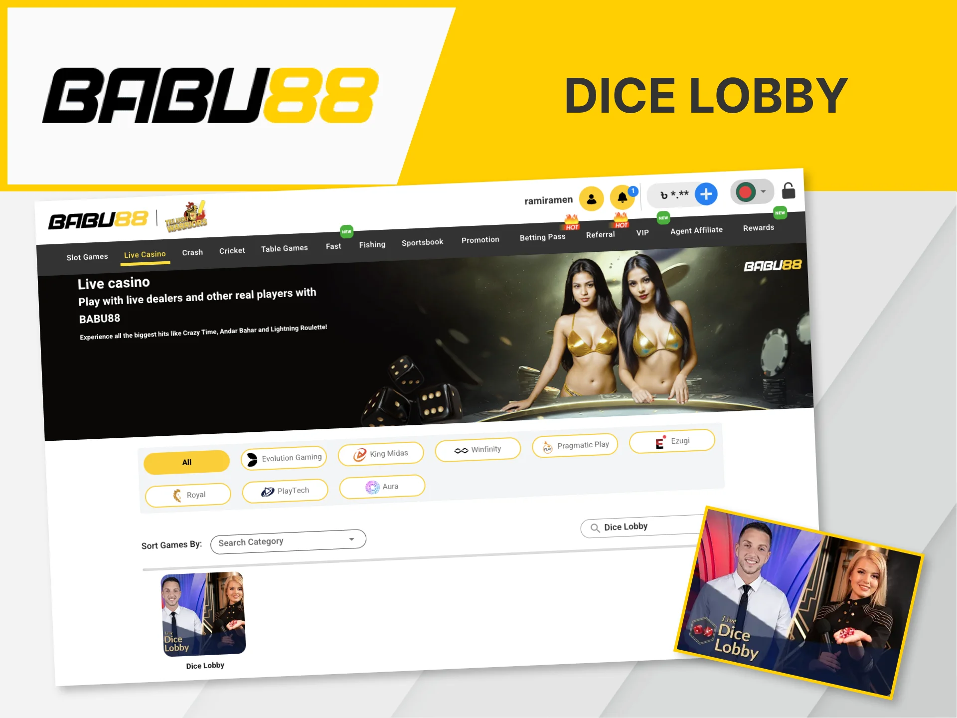 The Dice Lobby game awaits you on the Babu88 website.