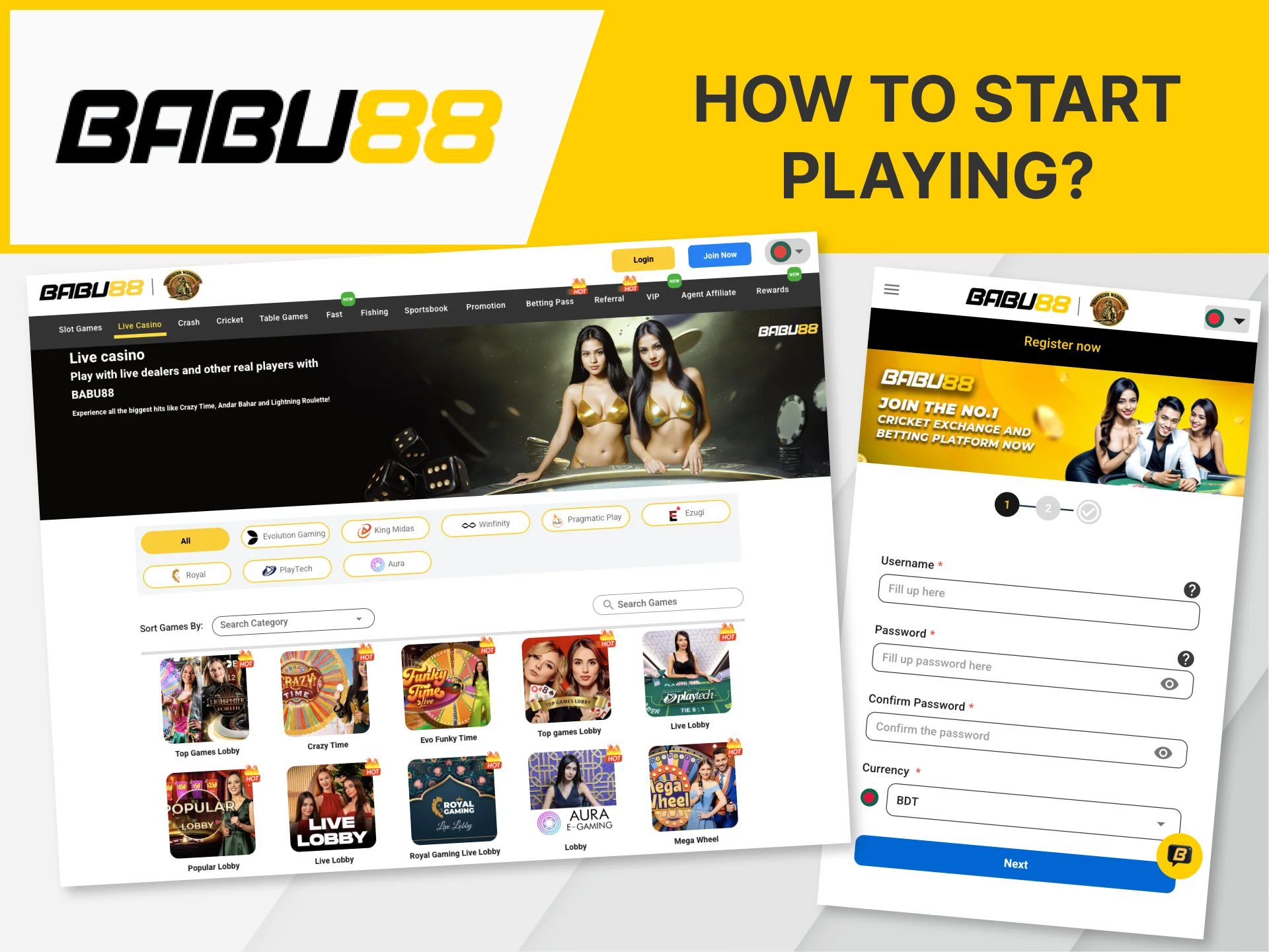 Find out how to start playing at Babu88 Casino.