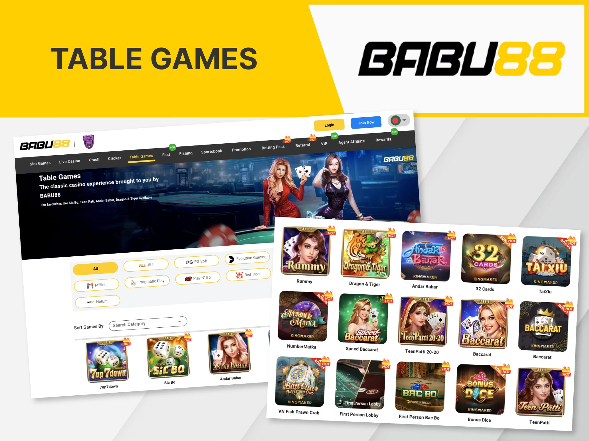 The table games section at Babu88 Casino contains all your favorite games.