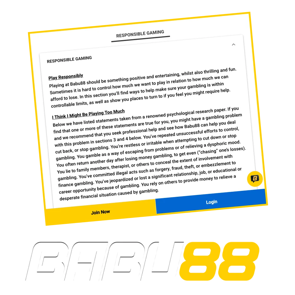 Find out what responsible gaming measures are in place on the Babu88 website.