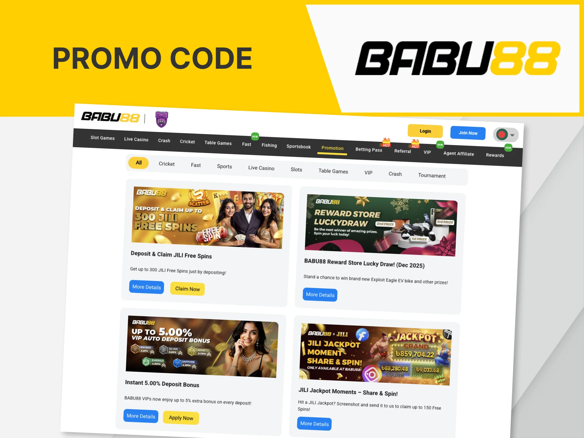 Use the promo code and play on the Babu88 website even more profitably.