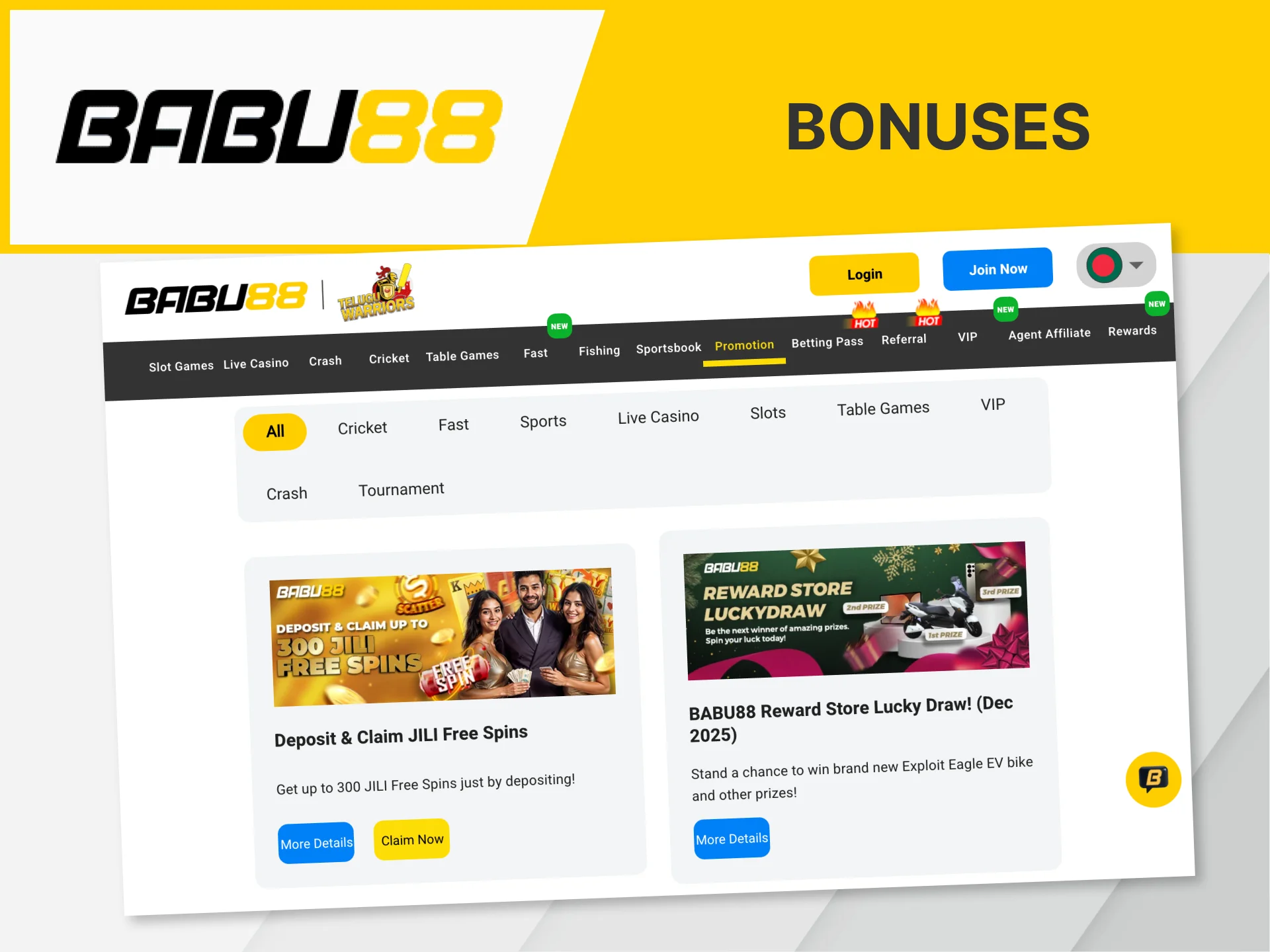 Register on the Babu88 website and get access to all bonuses.