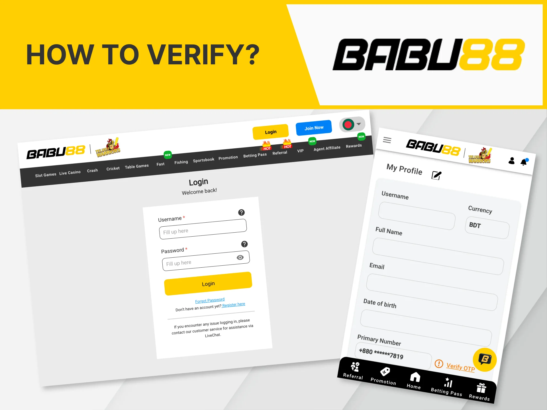 Get verified and secure your profile on the Babu88 website.