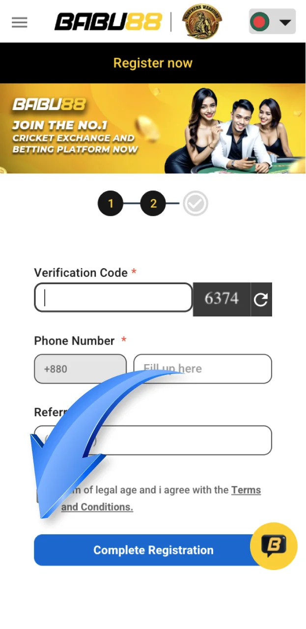 Complete registration on the Babu88 website.
