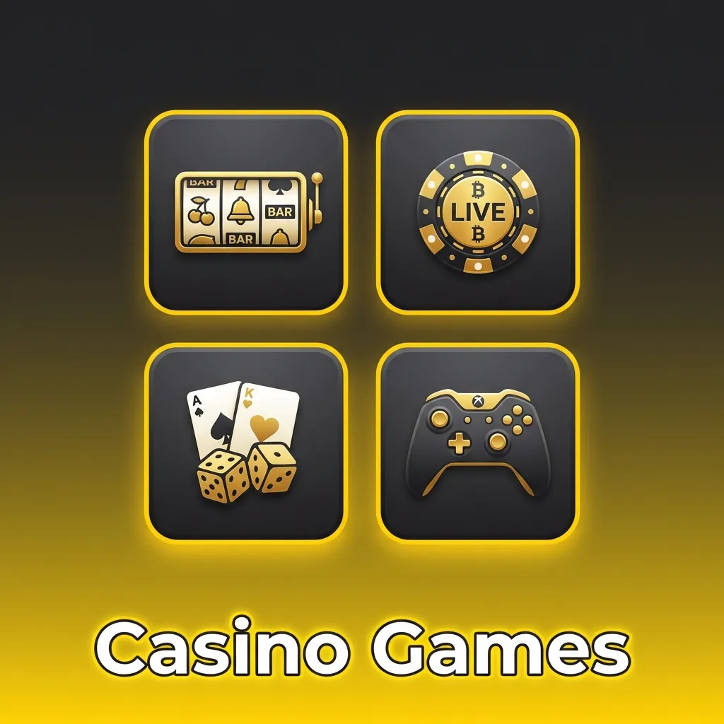 Casino games collection featuring slots, live dealer tables, roulette, blackjack, and poker from top providers