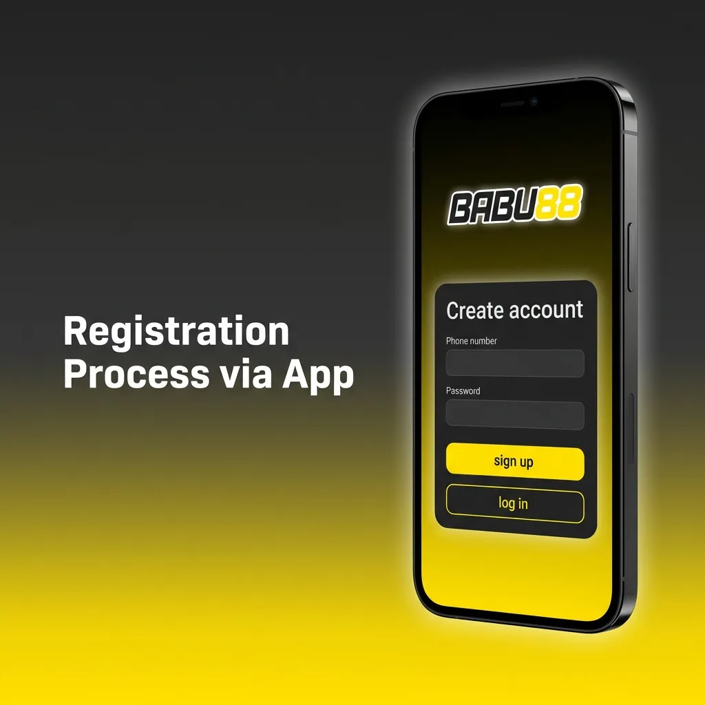 Mobile app registration screen showing sign-up button and form fields for phone number, email, and account details