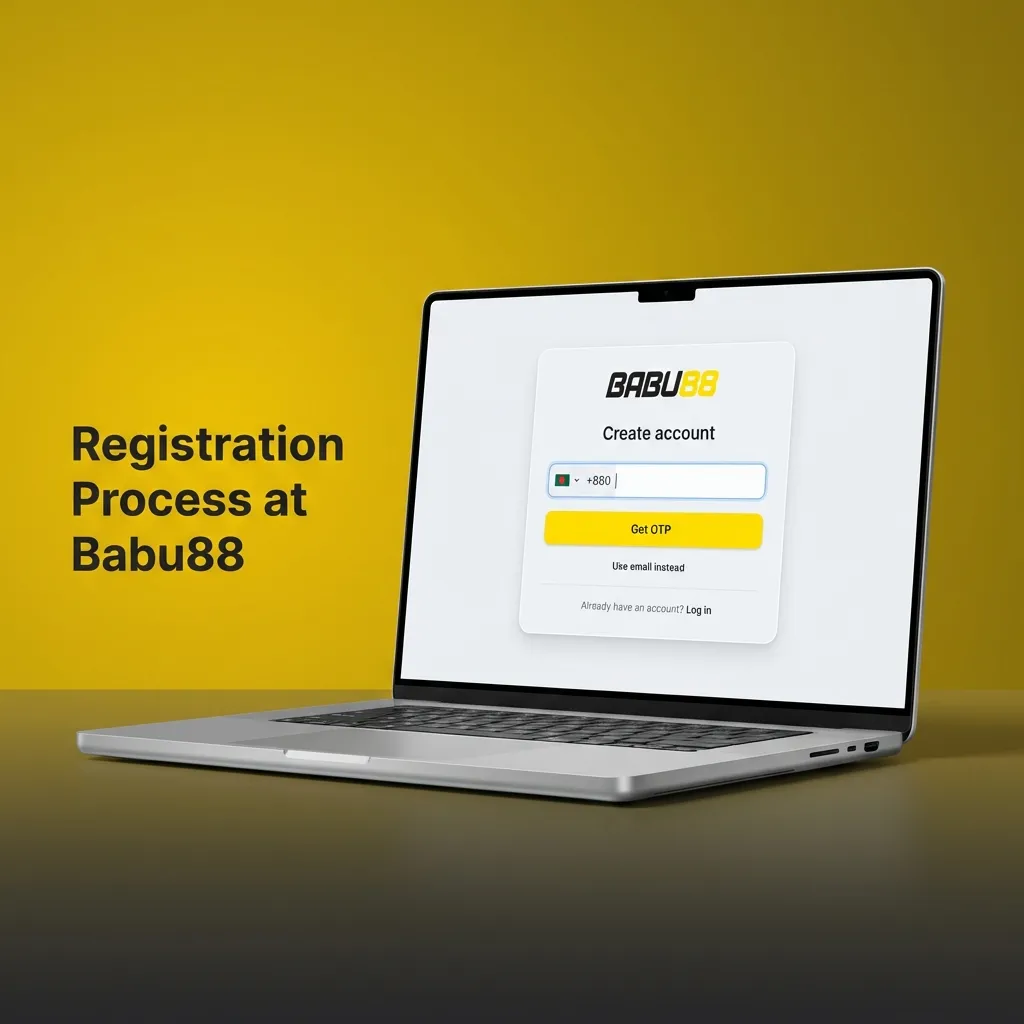 Step-by-step guide showing Babu88 account registration process with sign-up form and currency selection options